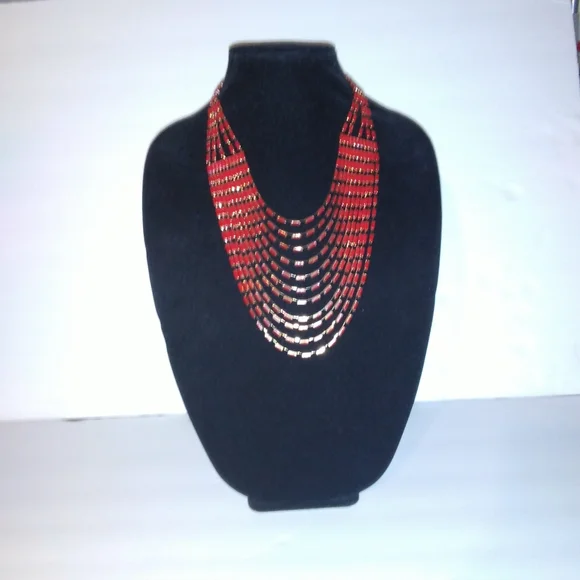 Layered Red Gold Necklace - Picture 7 of 10